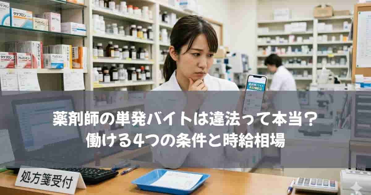 薬剤師の単発バイトは違法って本当？働ける4つの条件と時給相場